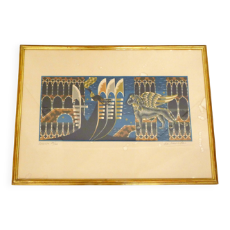 Lithographie Venezia signée J.Picart Le Doux 78cm x 57cm