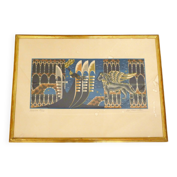 Lithograph Venezia signed J.Picart Le Doux 78cm x 57cm