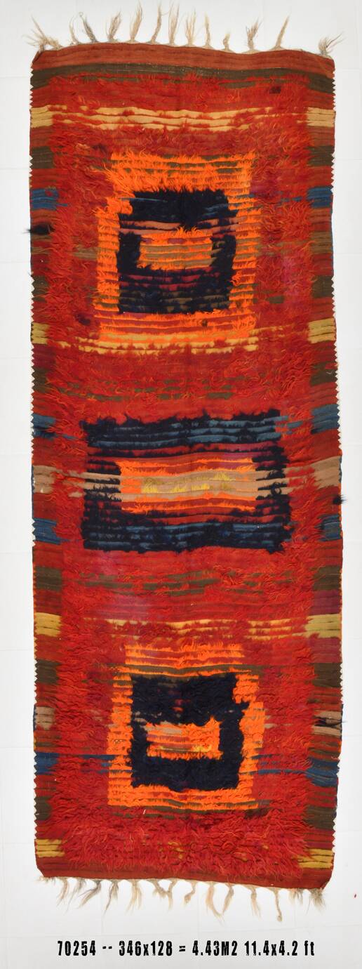 4x11 Red & Orange Handmade %100 Wool Moroccan Runner Rug, 128x346Cm