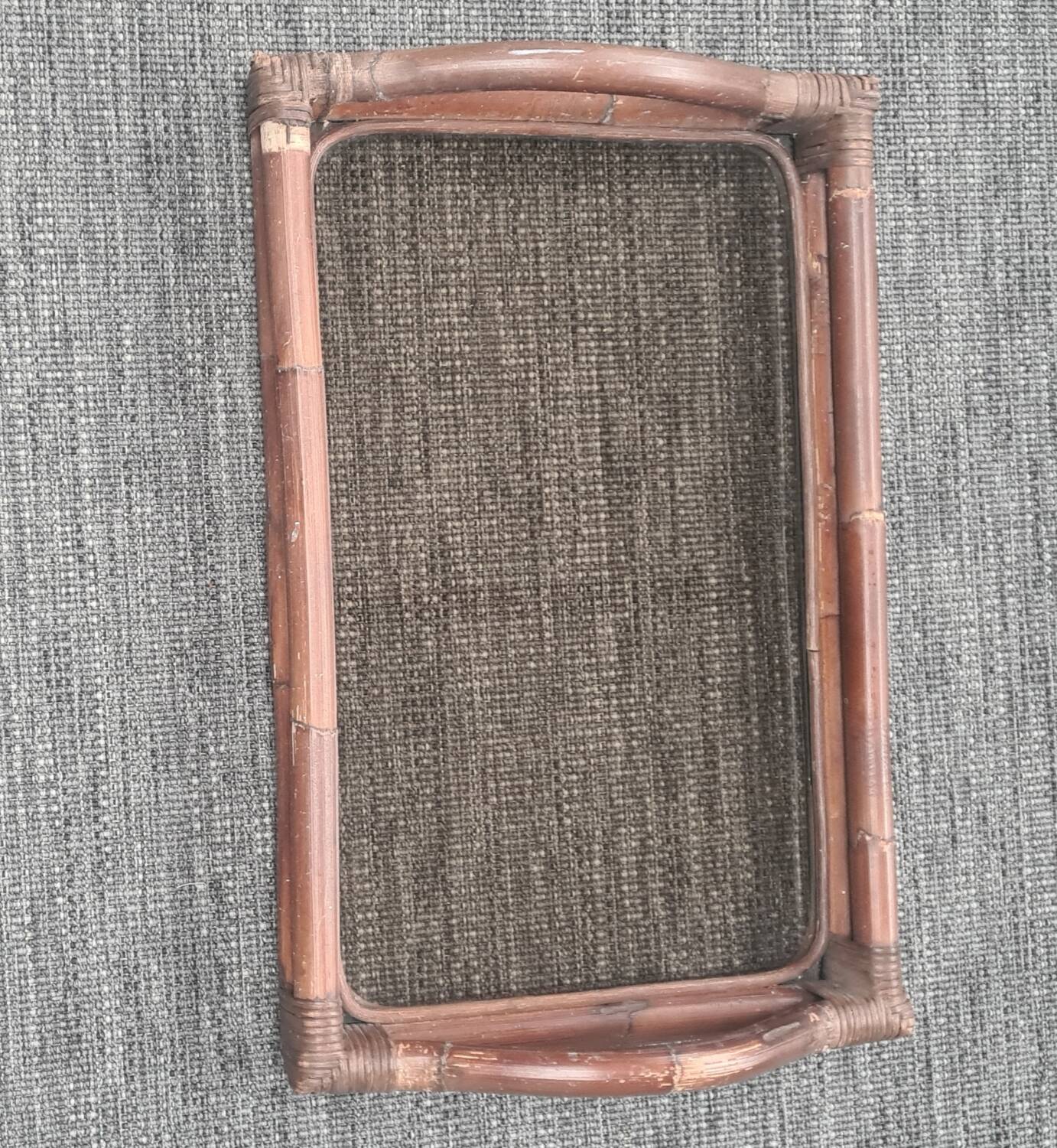 Rattan, bamboo and smoked glass tray