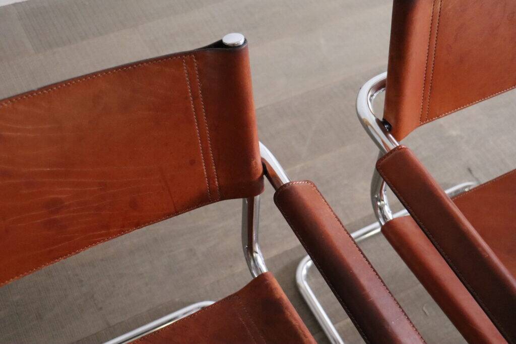 MG5 dining chairs in cognac leather and chrome by Mart Stam & Marcel Breuer, 1960s