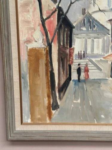 Mid-Century Oil on Canvas “City Scene” by WB, Signed, Vintage & Framed 40×47cm