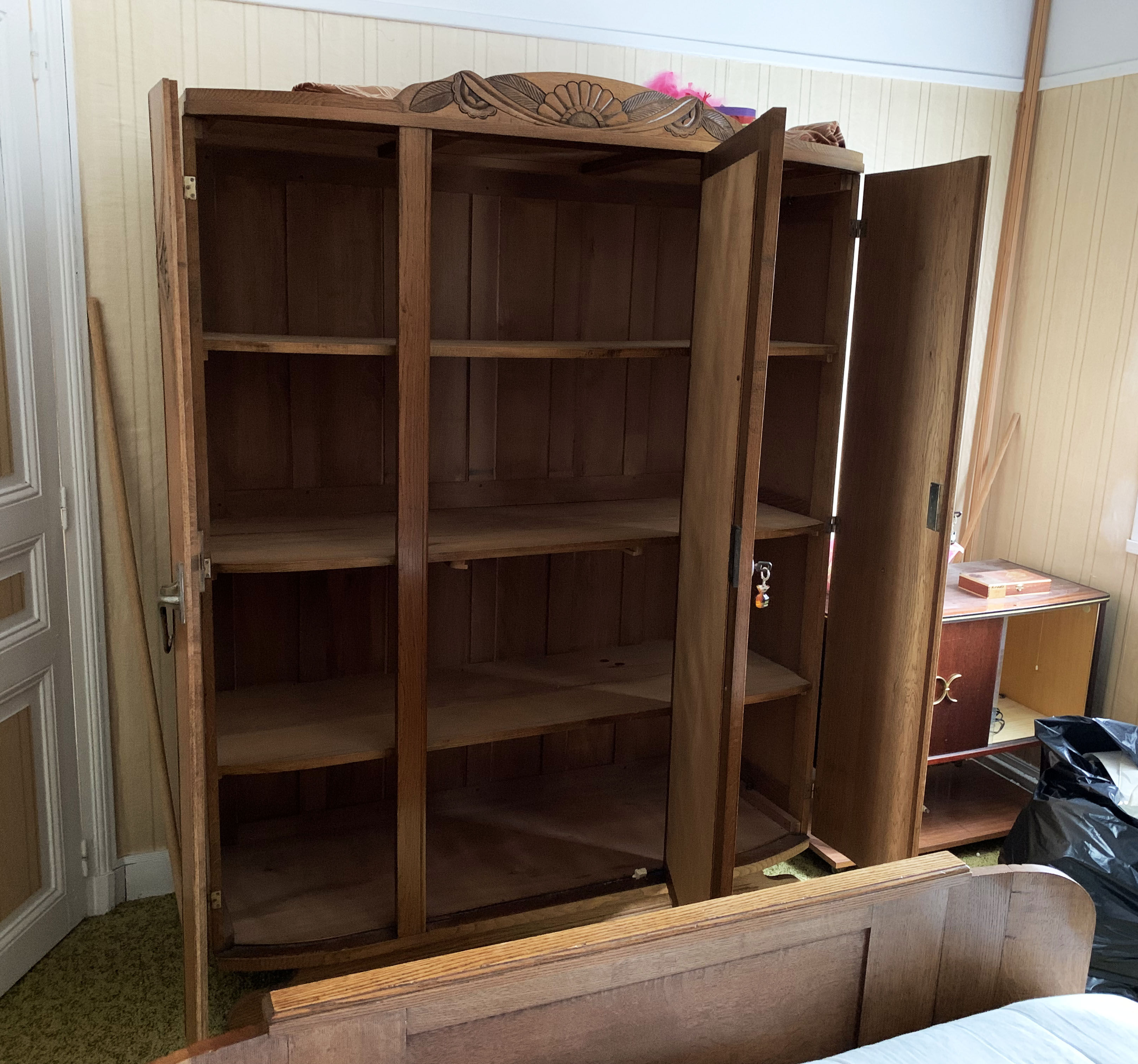 Old art deco solid oak cabinet