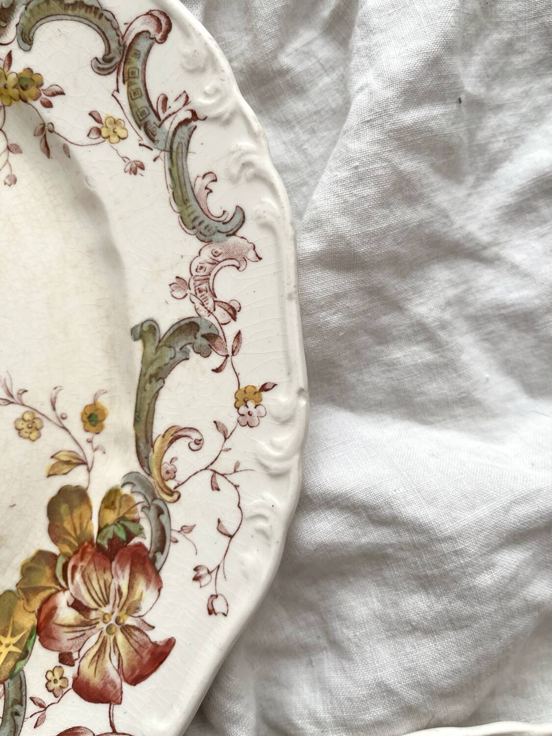 6 polychrome ironstone dinner plates "Wentworth" by Emile Bourgeois