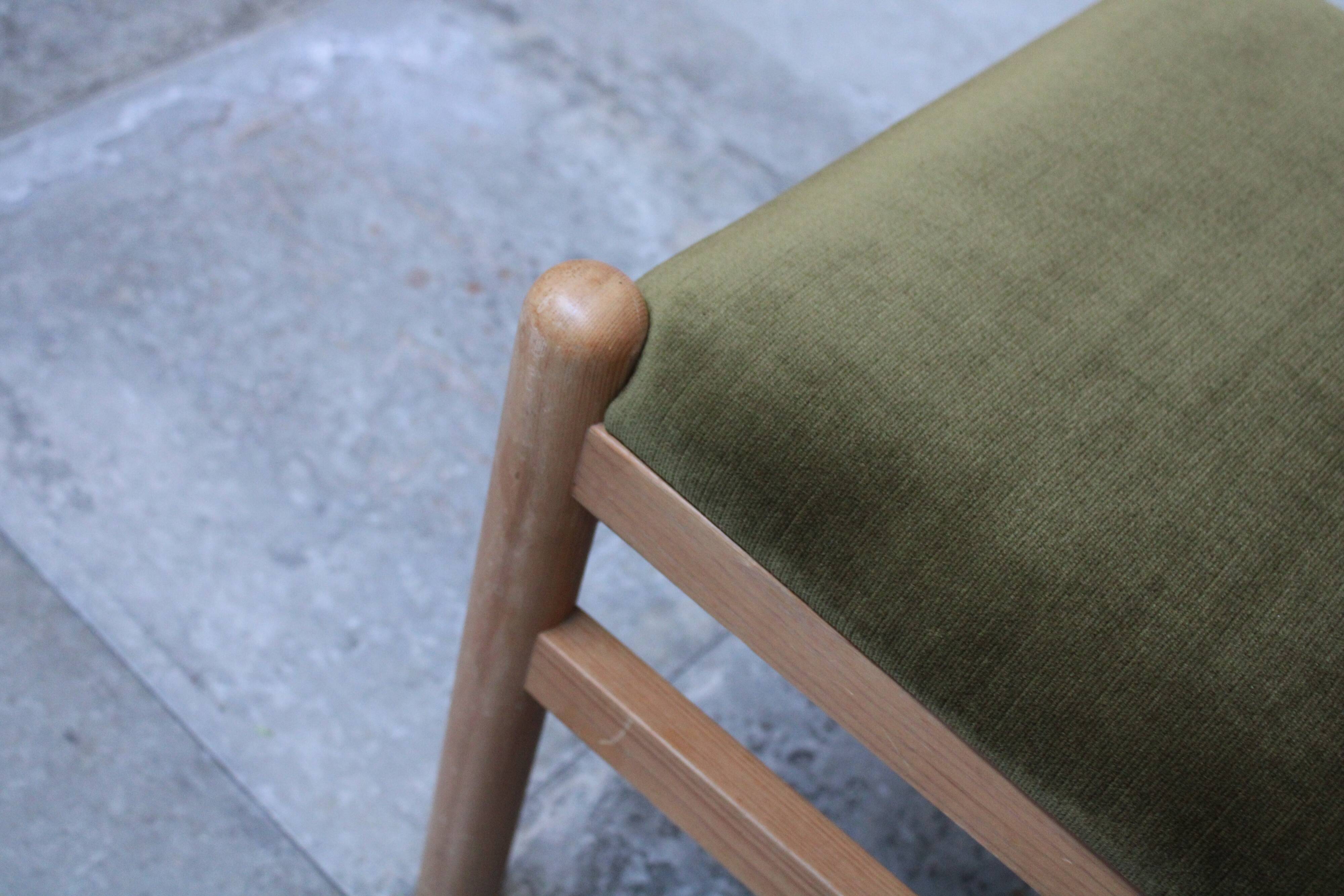 Vintage pine & velvet chairs