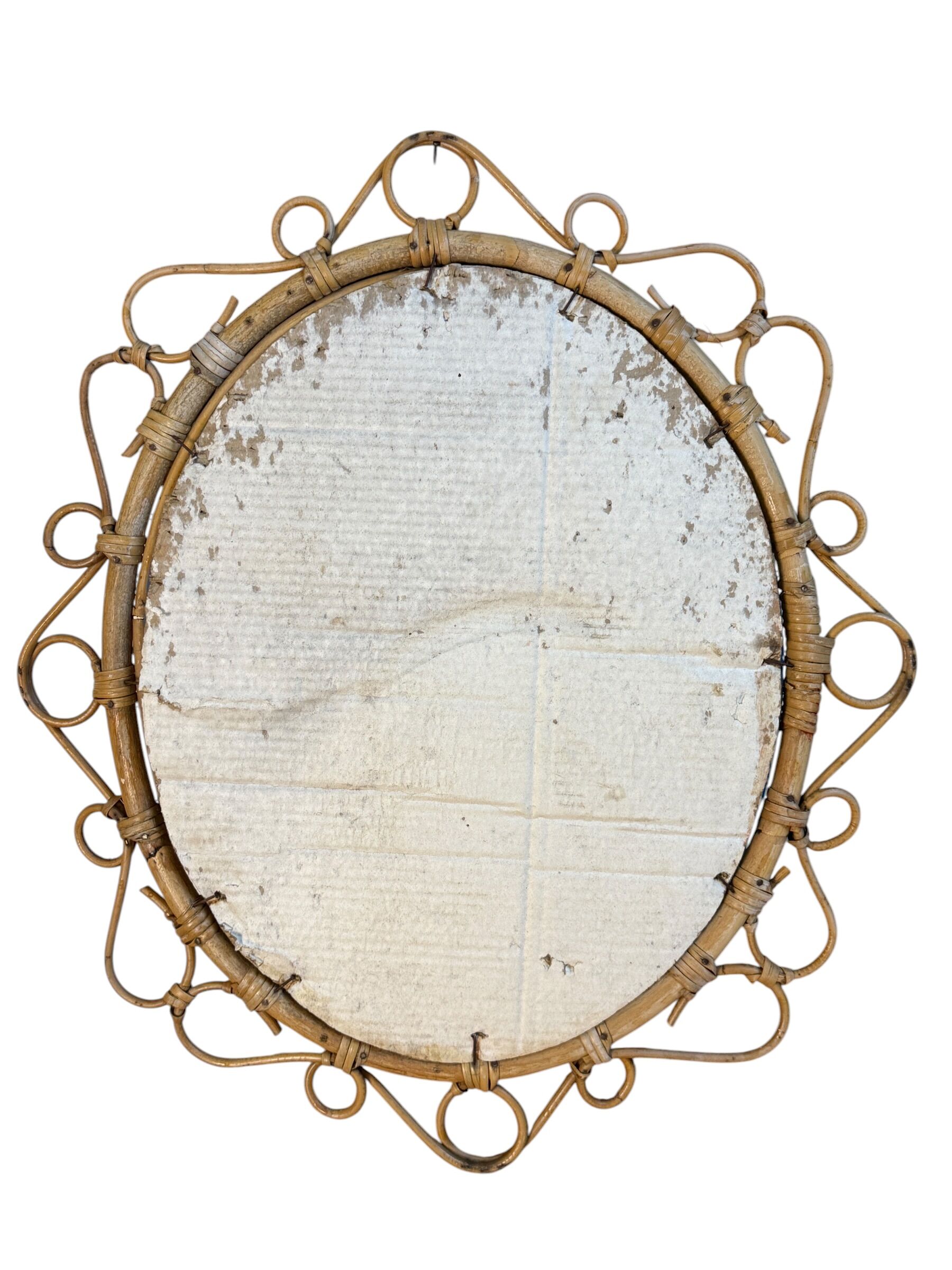 Oval rattan mirror from the 1950s France