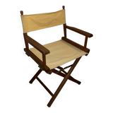 Chaise "Metteur en scène" classique en teck avec assise beige