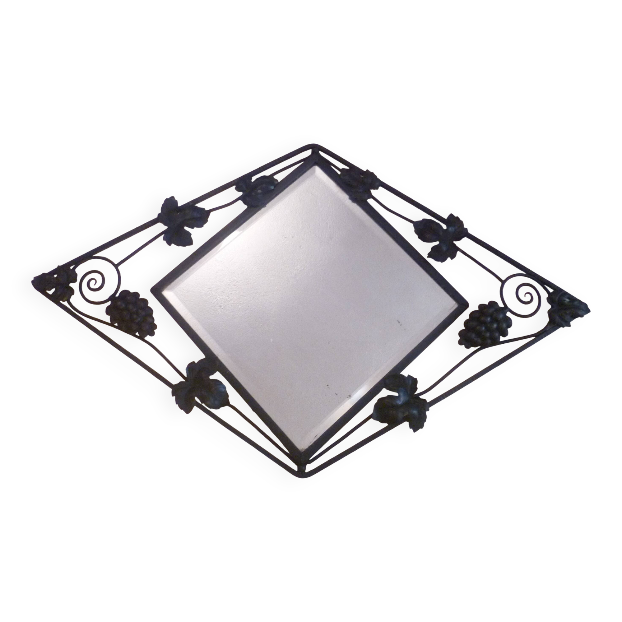 Art deco beveled mirror in wrought iron with grape decor