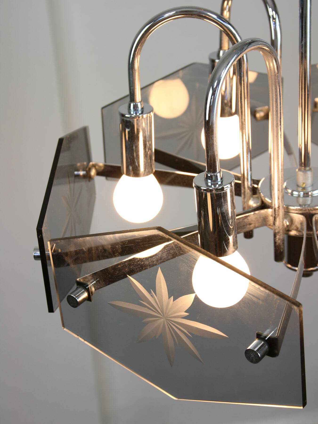 Vintage Italian Chrome and Glass Chandelier, 70s