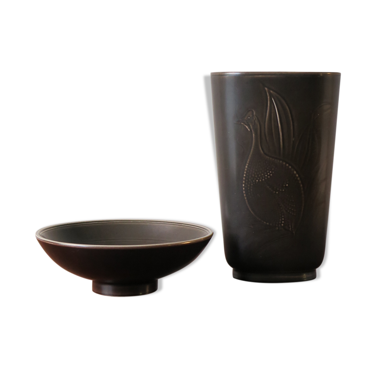 Scandinavian ceramic vase and bowl set by Royal Copenaghen, Denmark 1950s