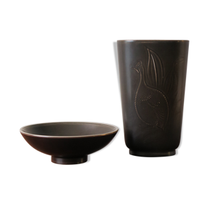 Vase et bol en céramique scandinave