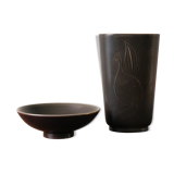 Scandinavian ceramic vase and bowl set by Royal Copenaghen, Denmark 1950s