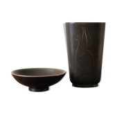 Scandinavian ceramic vase and bowl set by Royal Copenaghen, Denmark 1950s