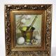 Still life with garlic, egg, and mortar signed Sarpe, 1979, oil on canvas.
