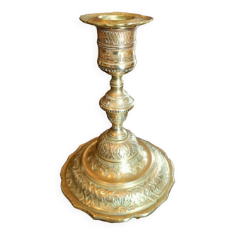 Chiseled brass candle holder