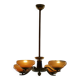 Art Deco chandelier with 4 arms in glass and brass, Sweden, 1940s