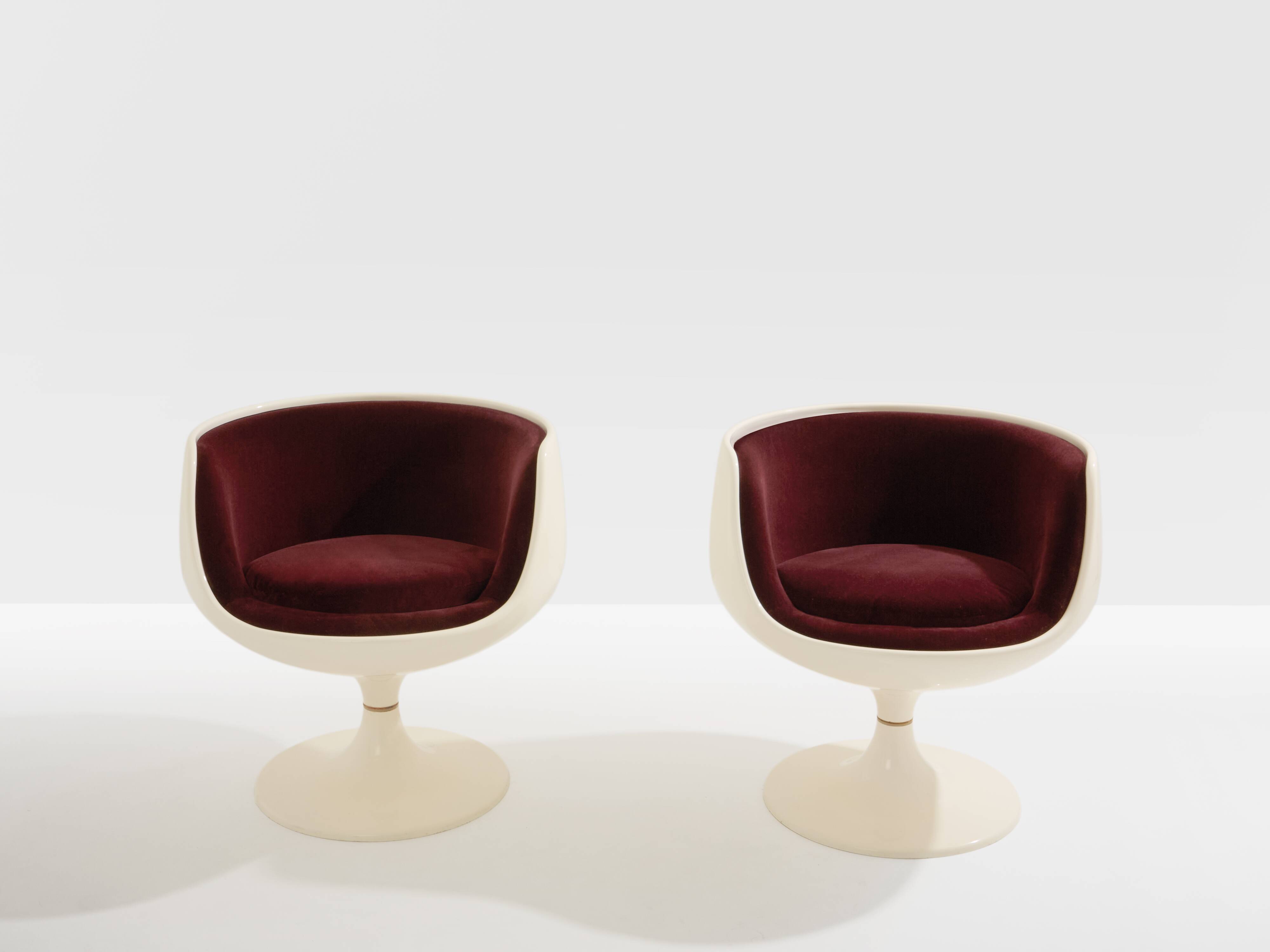 Eero Aarnio pair of Cognac alpaca velvet chairs 1967