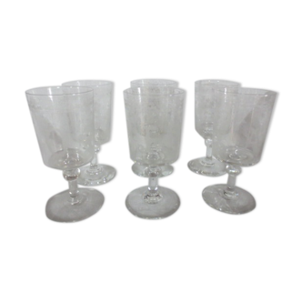 6 cizele and monogram crystal stemware