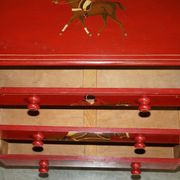 Hand-painted Victorian pine commode featuring a horse and jockey.