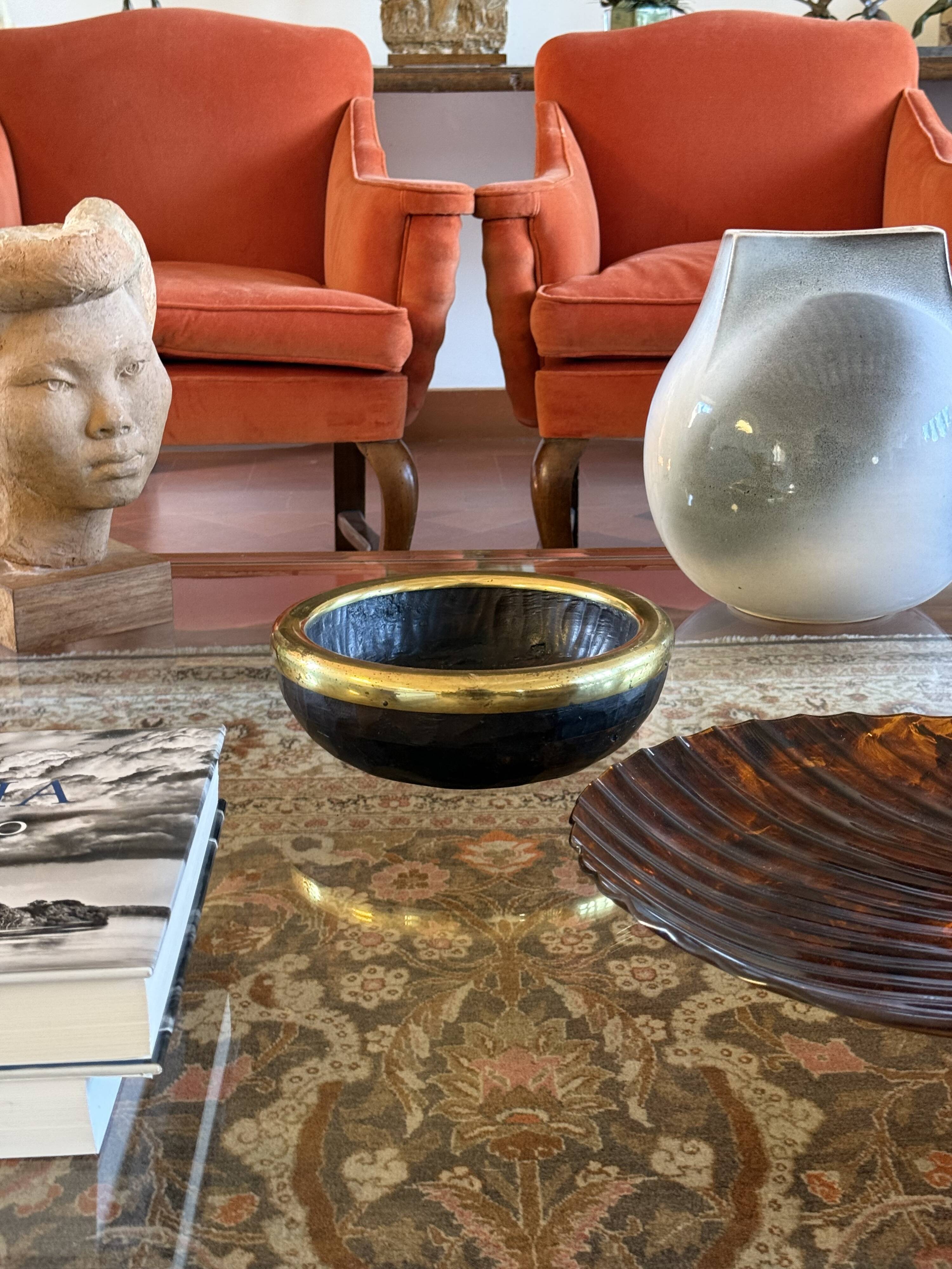 Mid-century brass and wood bowl, Italy 1970s