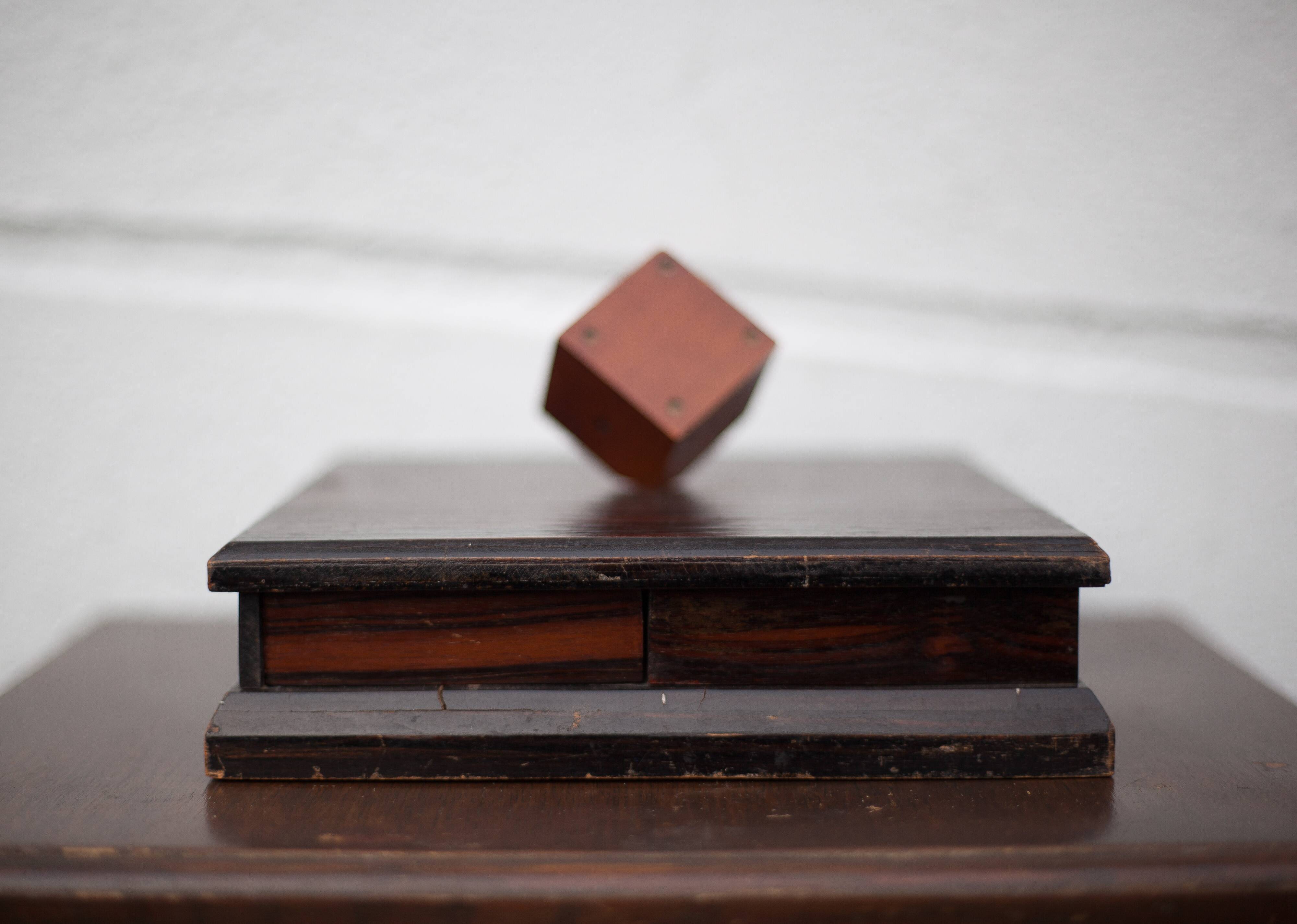 Wooden box with compartments, jewelry box, game box, rotating die, storage, vintage box