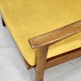 Midcentury Italian Armchair In Teak And Mustard Velvet.