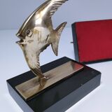 Pair of designer black marble bronze fish bookends
