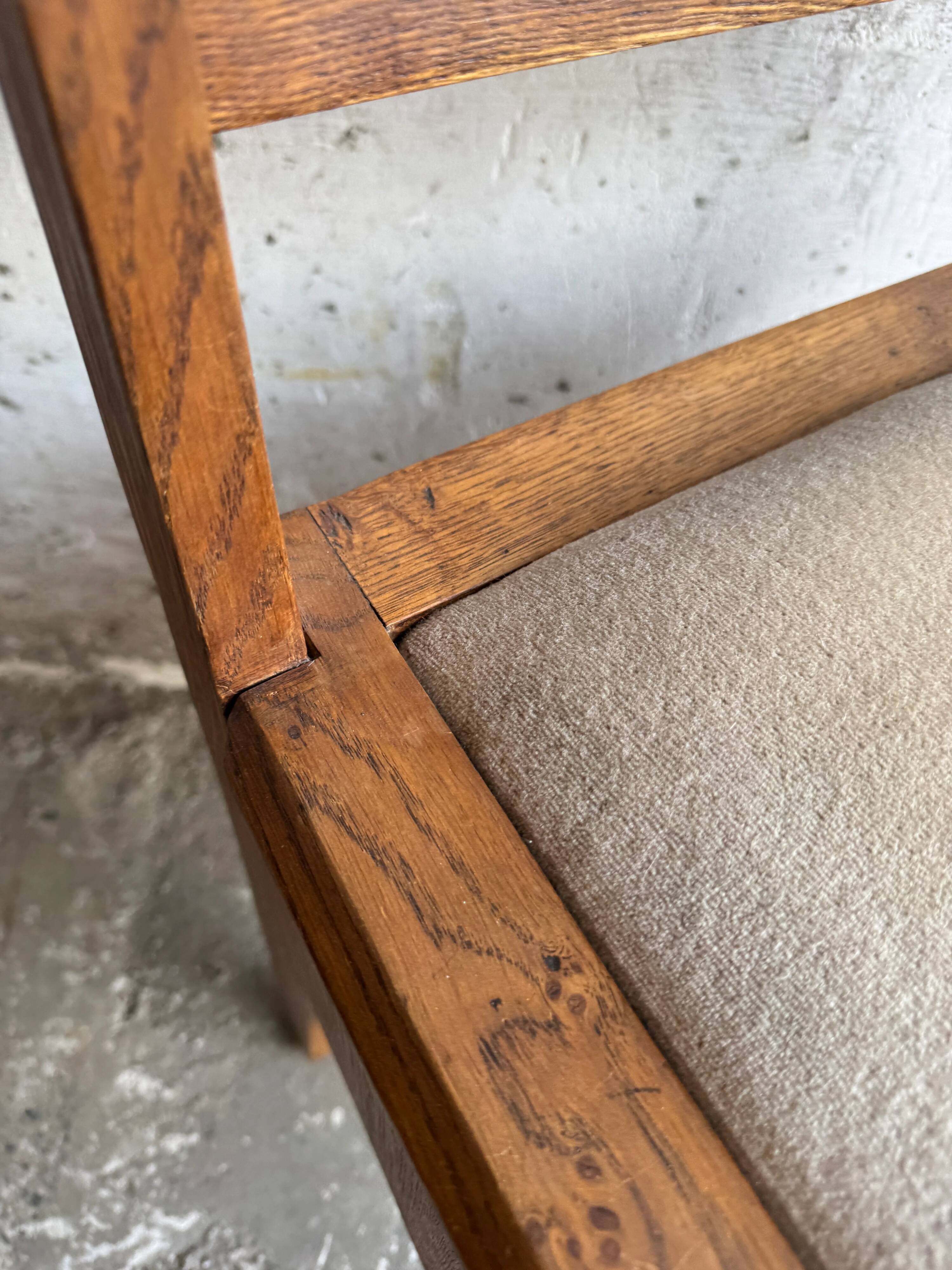 Set of 6 Amsterdamse School Art Deco Dining Chairs, Warm Oak Wood with Beige Upholstery