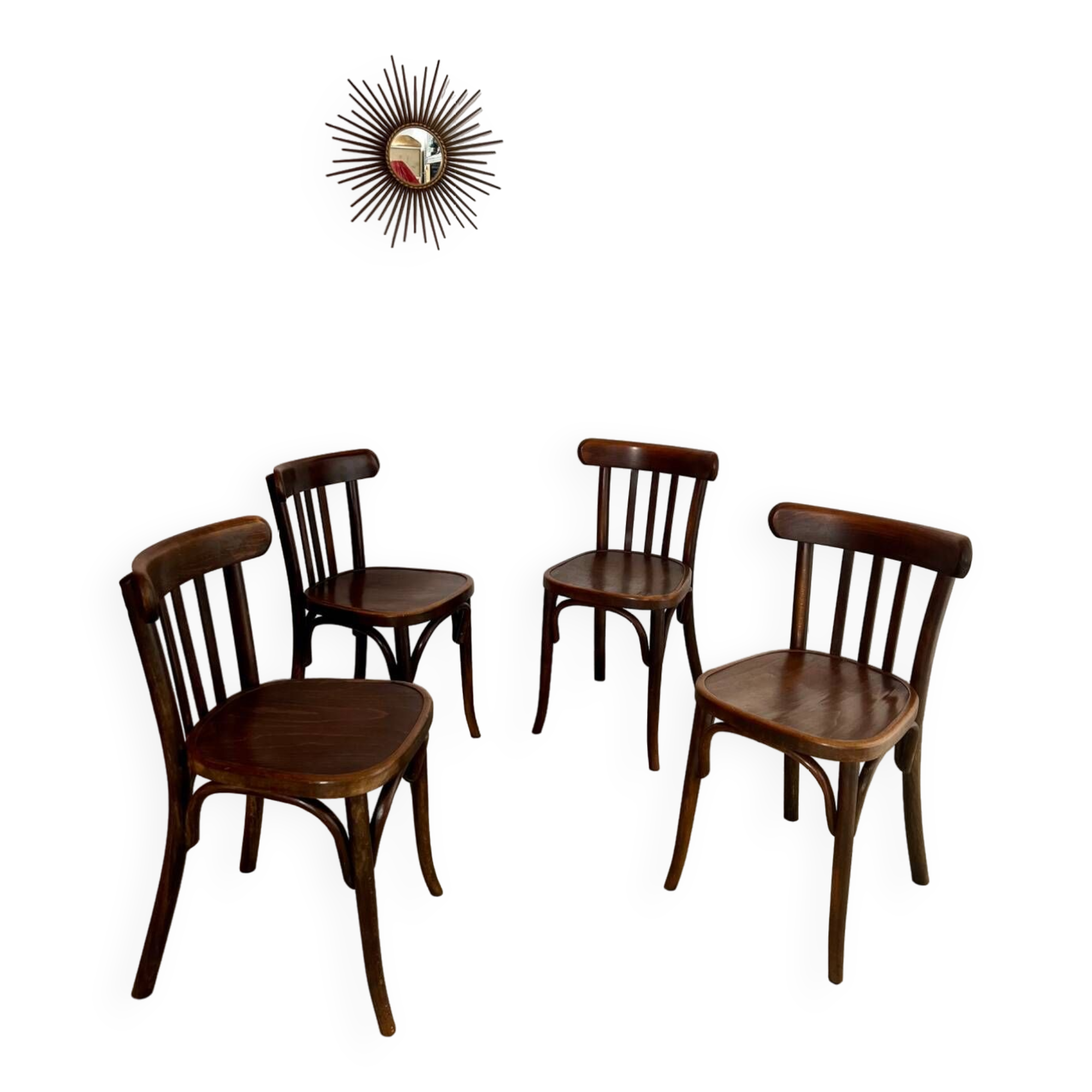 Set of 4 old vintage 50s bentwood bistro chairs
