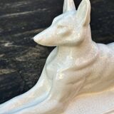 Chien art déco en faïence craquelée