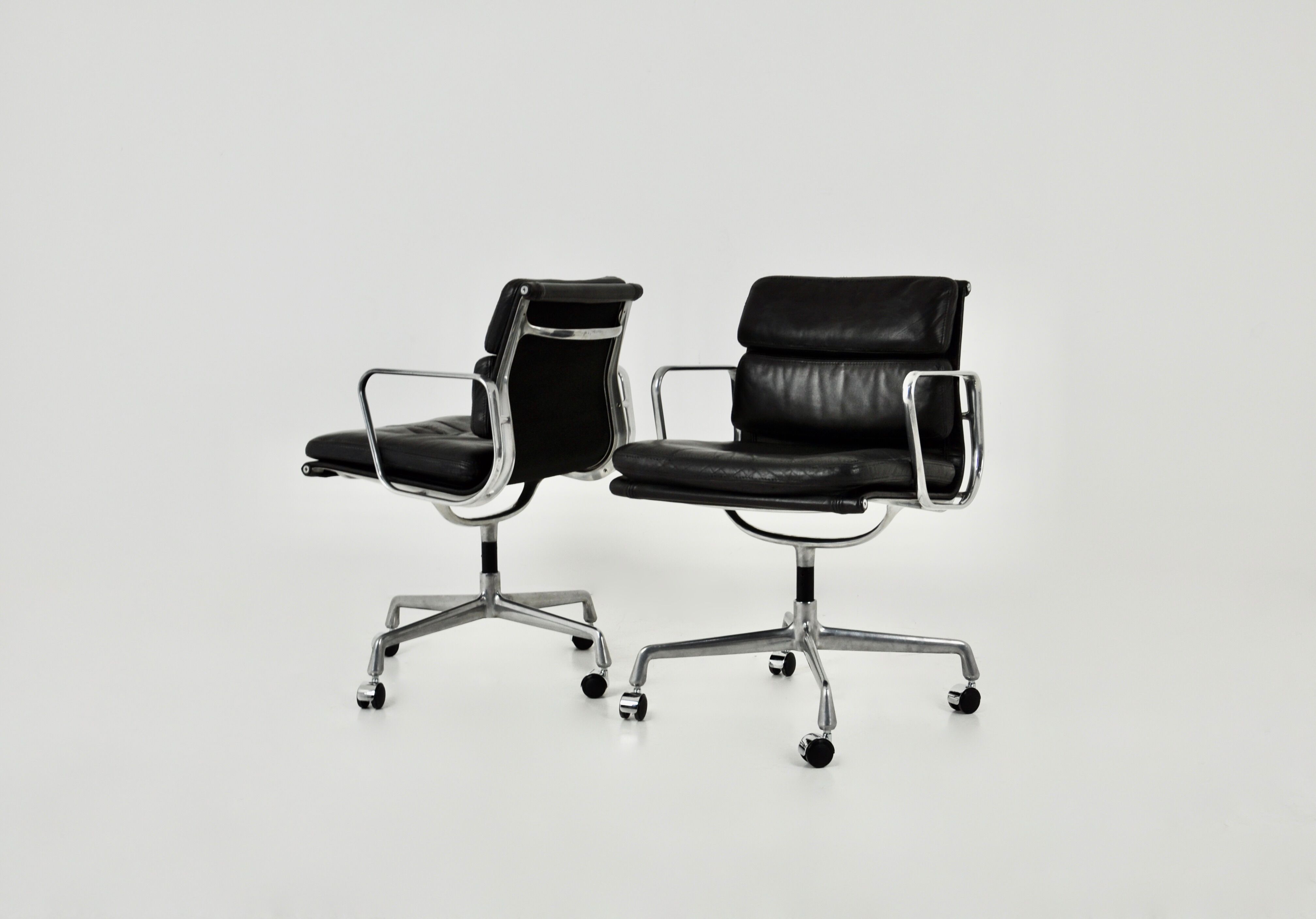 Black leather chairs with soft padding by Charles & Ray Eames for ICF, 1970s, set of 2