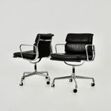 Black leather chairs with soft padding by Charles & Ray Eames for ICF, 1970s, set of 2