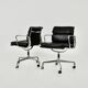 Black leather chairs with soft padding by Charles & Ray Eames for ICF, 1970s, set of 2