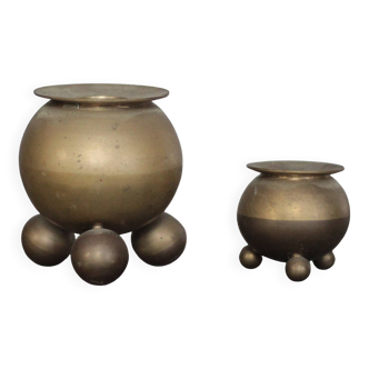 Pair of brass tripod candle holders, Gusum Bruck Sweden, candle holder.