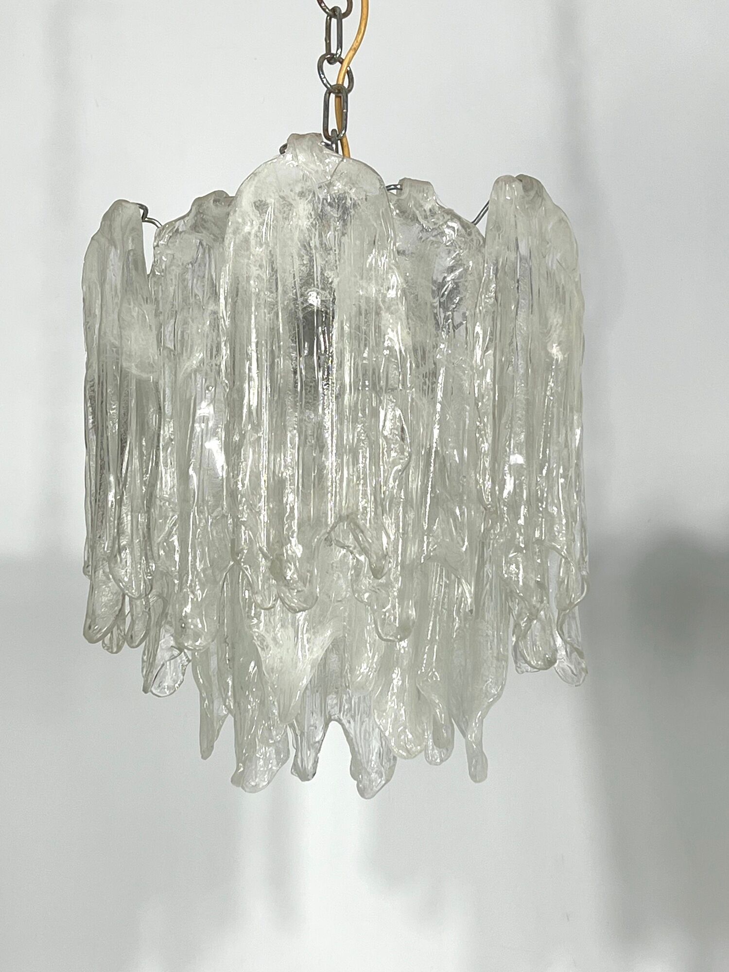 Mazzega Ice glass, pair of vintage murano chandeliers from 70s