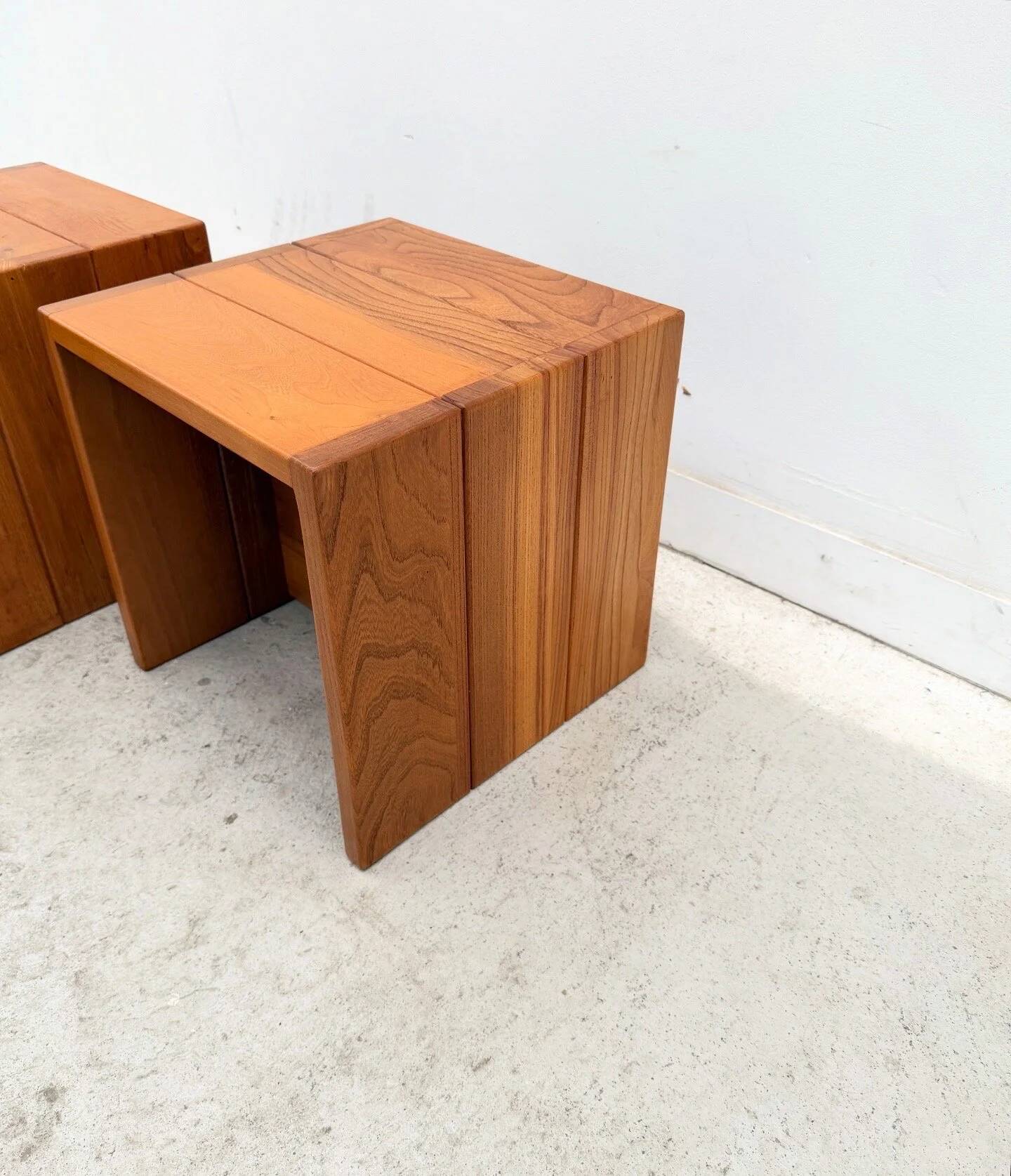 Pair of Maison Regain bedside tables in solid elm, France 1970