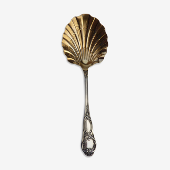 Old large cream spoon / strawberries shell in silver and gold metal