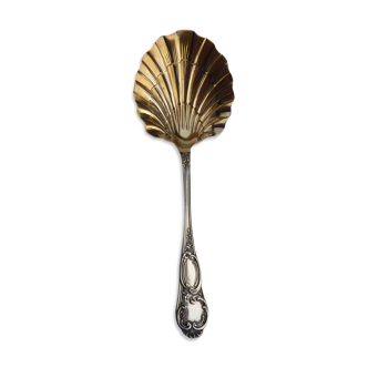 Old large cream spoon / strawberries shell in silver and gold metal