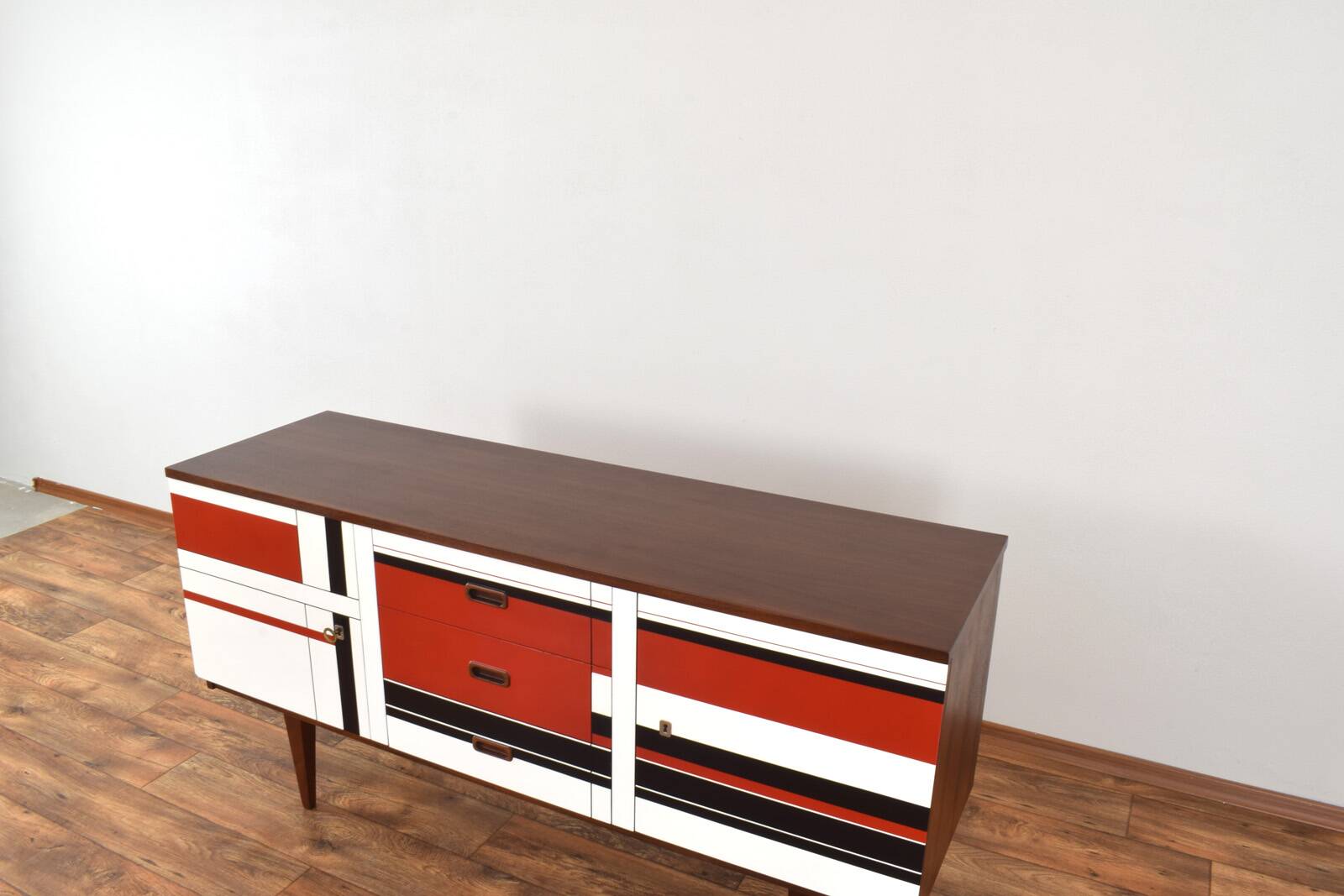 Mid-Century Walnut Sideboard with Hand-Painted Pattern, 1960s.