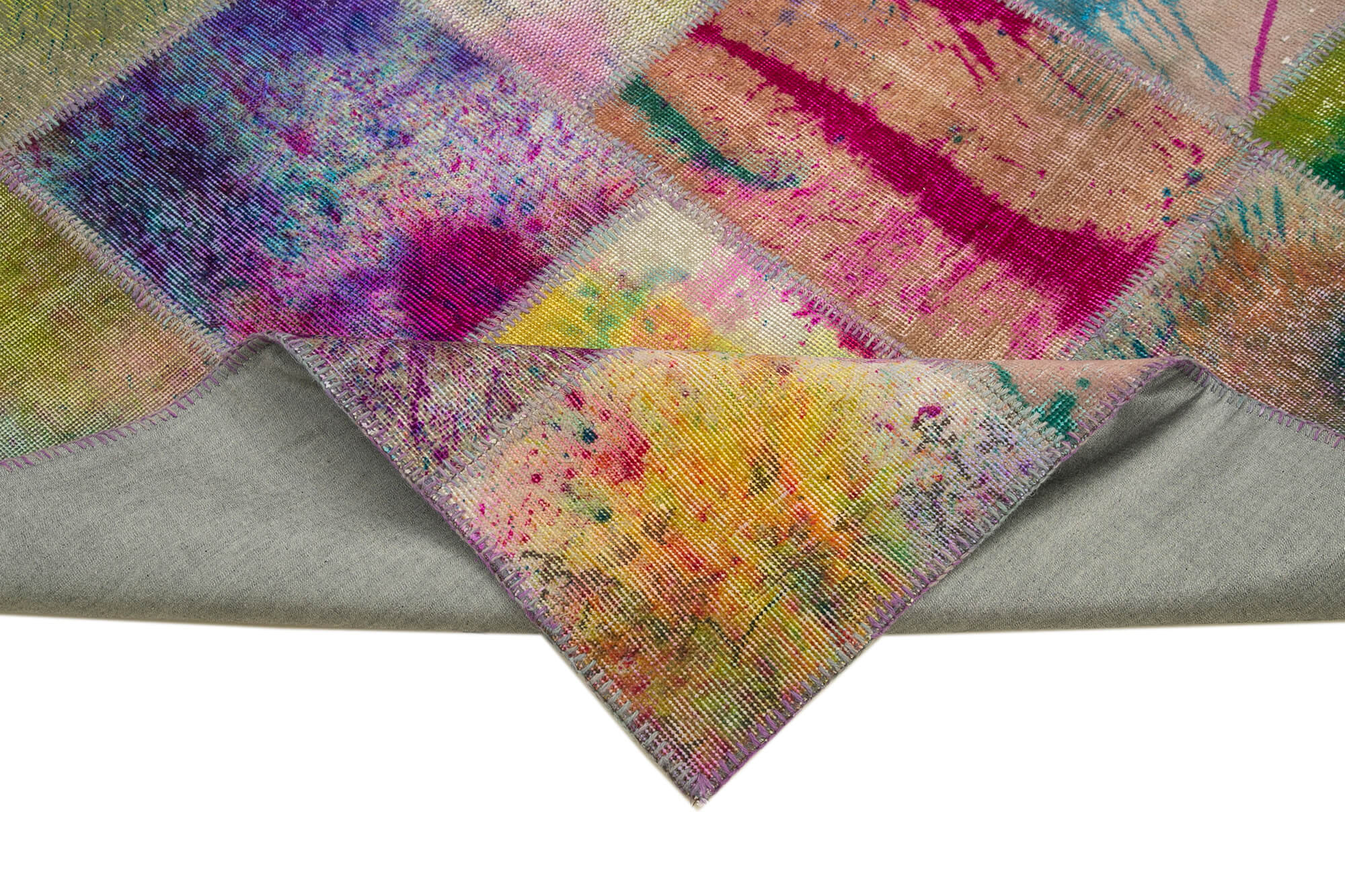 Handwoven Oriental Overdyed 198 cm x 302 cm Multicolor Patchwork Rug