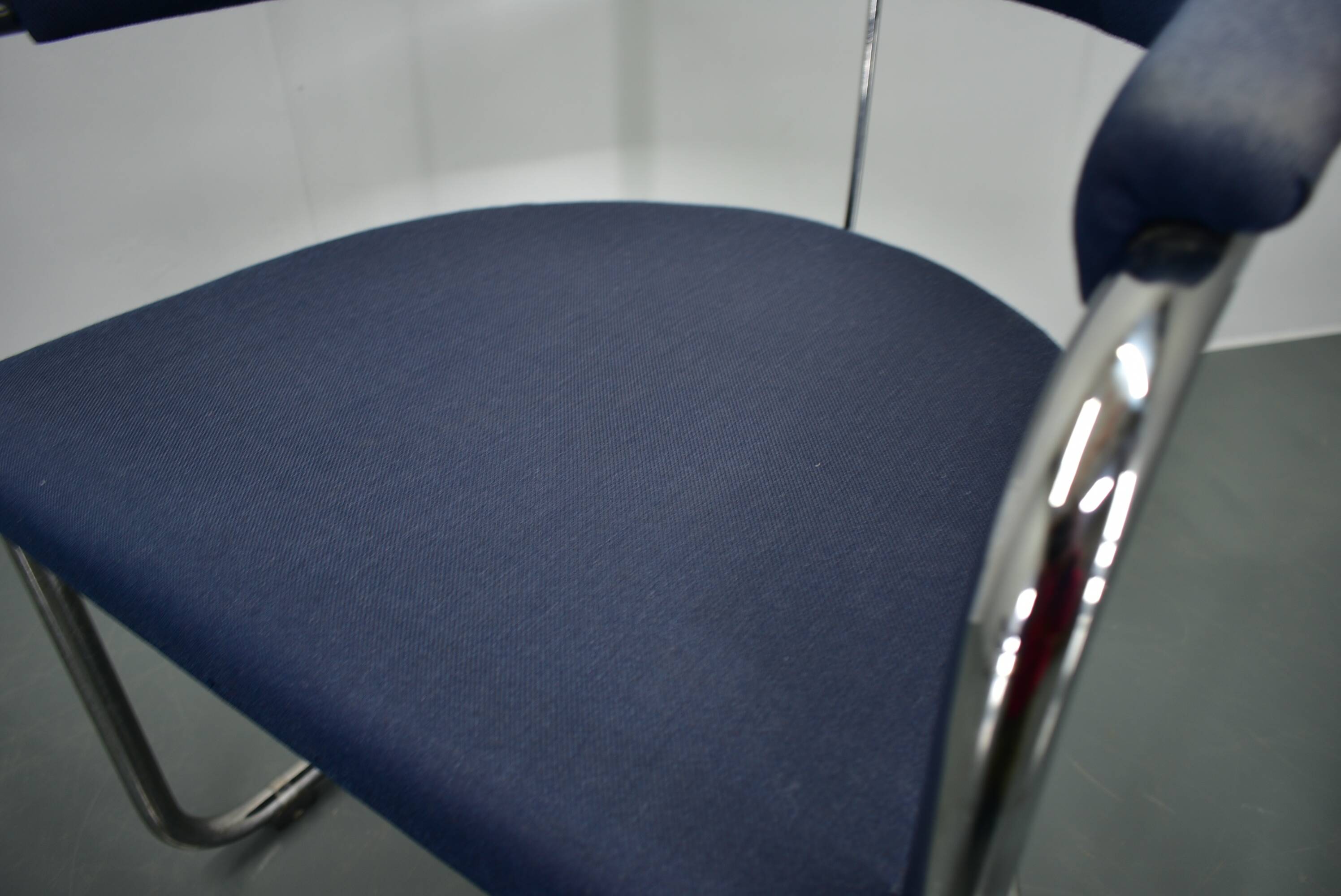 Anton Lorenz for Thonet "Ss33" chrome Armchair in blue fabric , 1970s