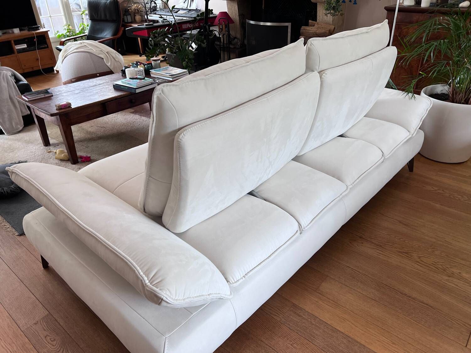3-seater sofa in ecru nubuck finish, Mobilier de France