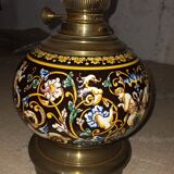 Bronze kerosene lamp JS and Gien earthenware