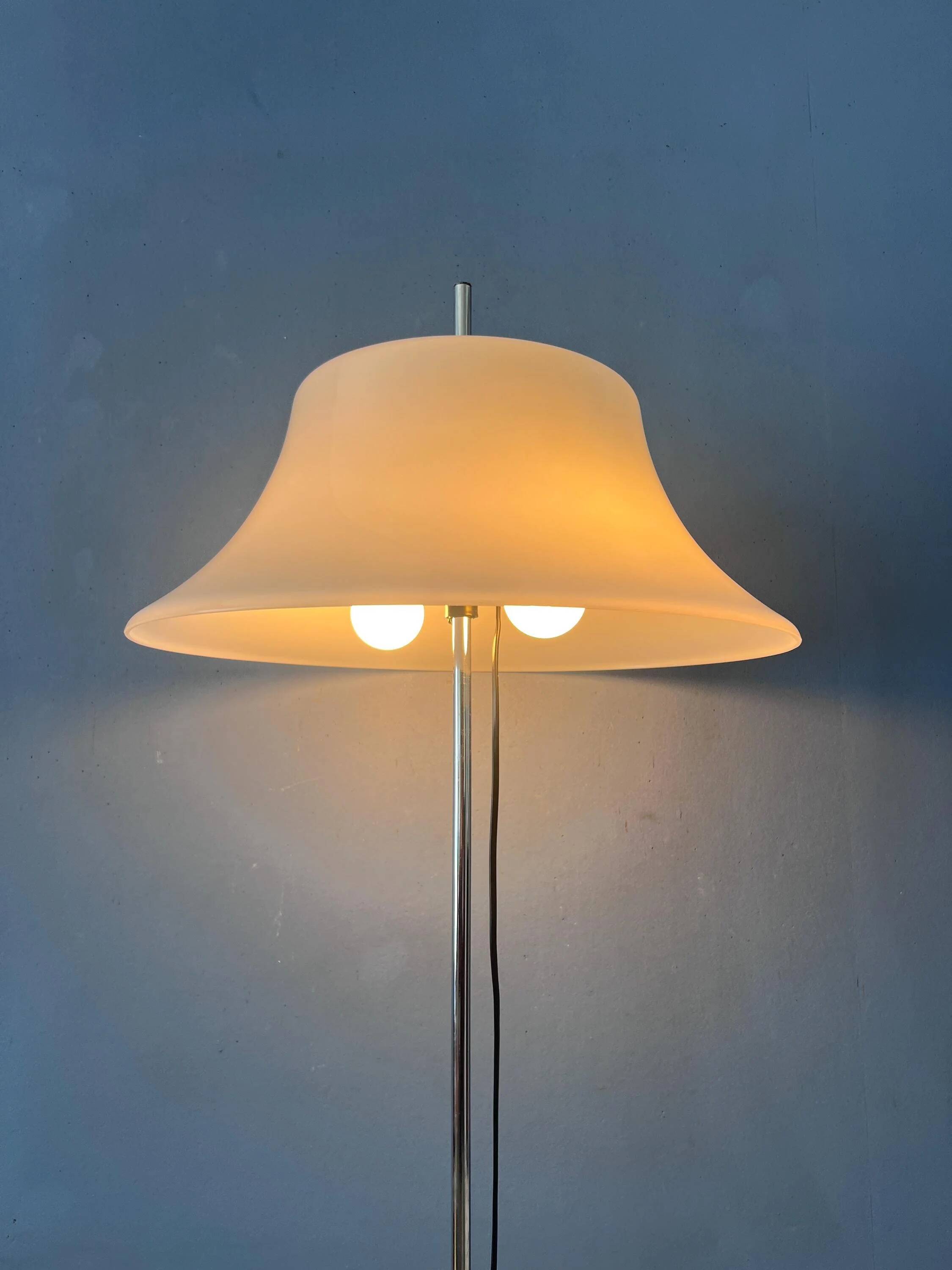 Vintage Space Age floor lamp with white plexiglass UFO shade.