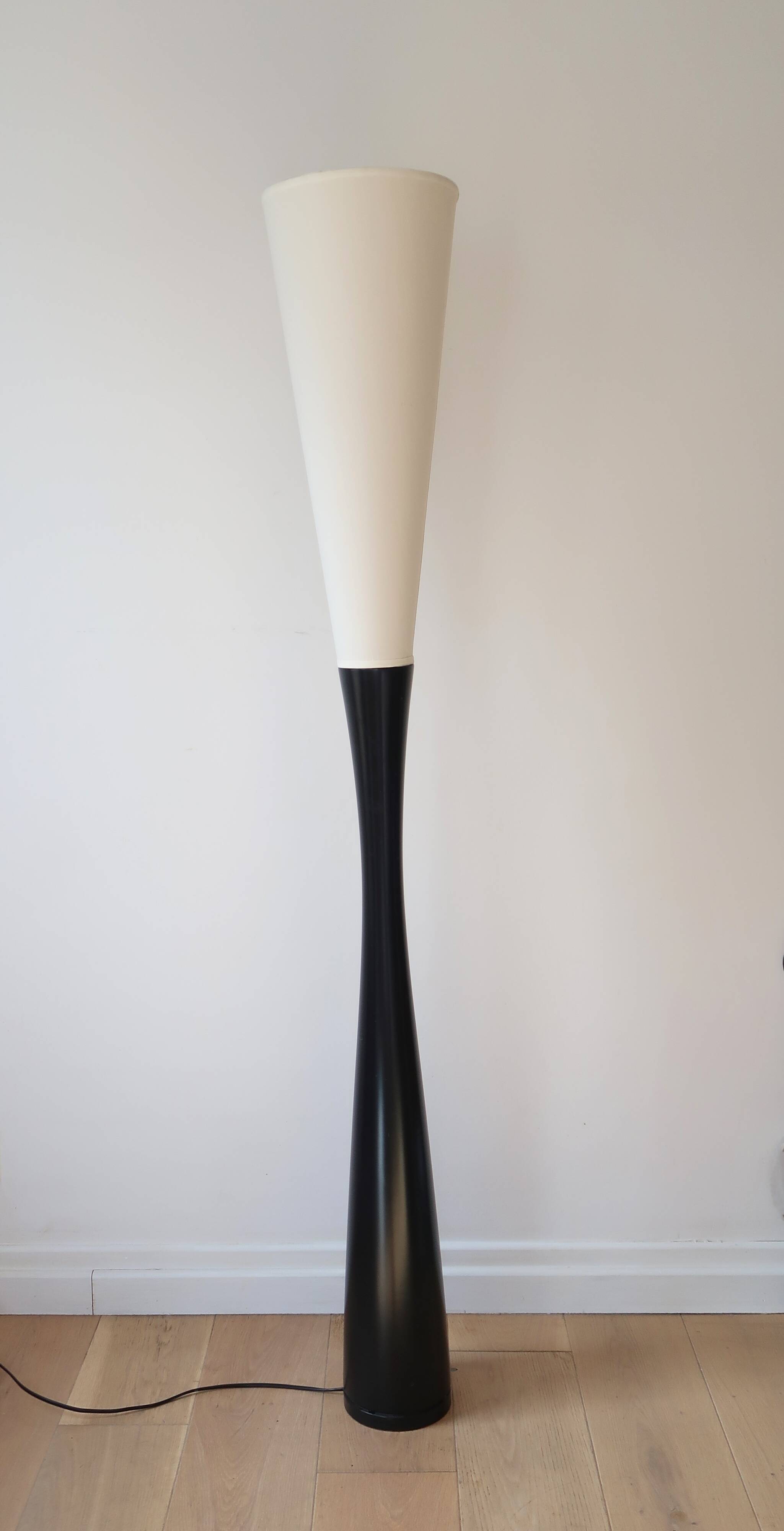 Vintage black and white conical floor lamp