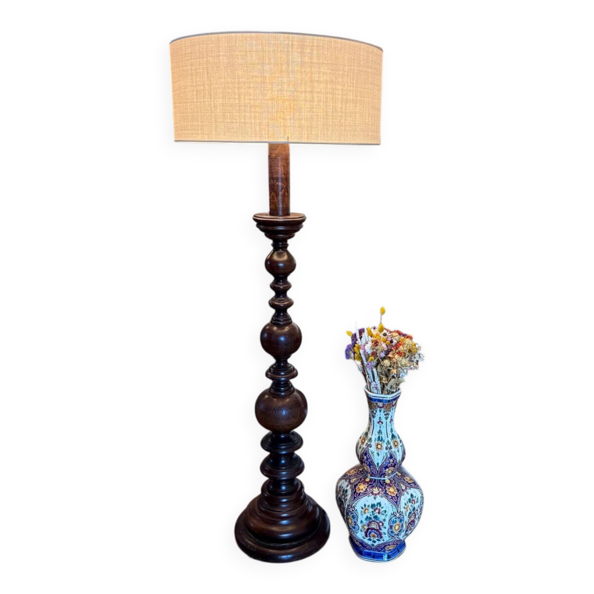 "Colonial" floor lamp in solid wood - 1960.
