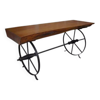 Wooden coffee table with trolley wheels