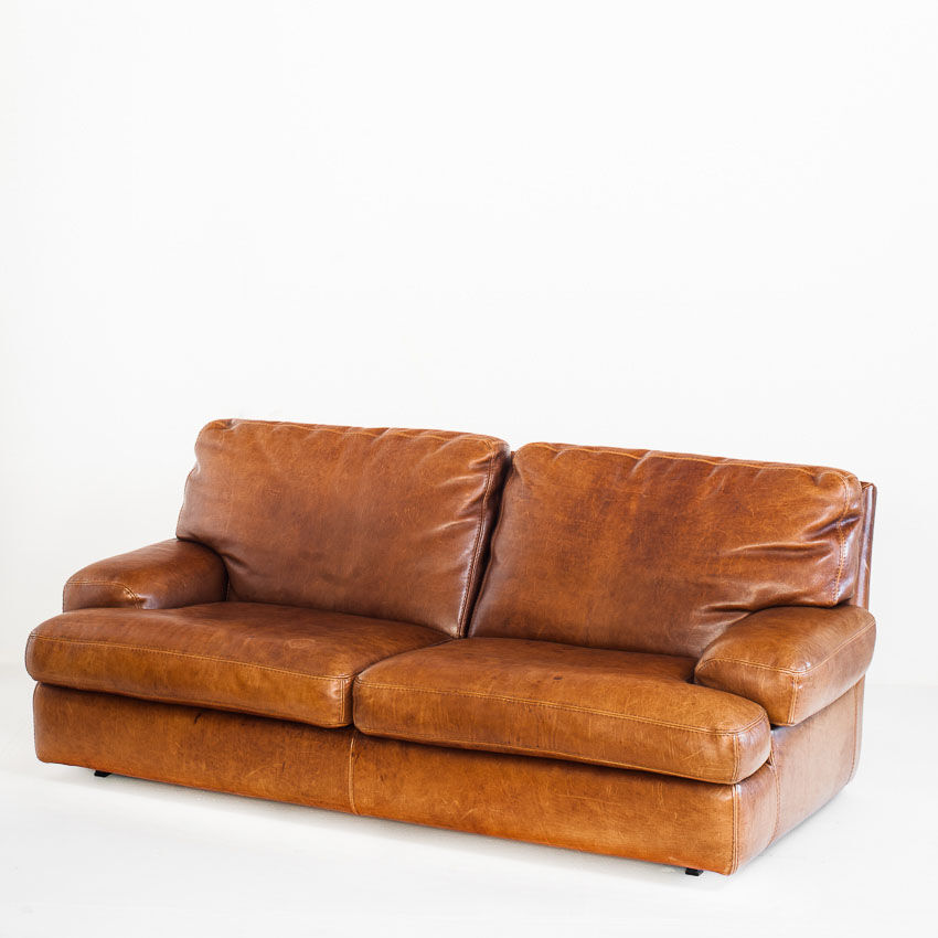 Vintage leather sofa - Convertible into a bed - France, 1990s
