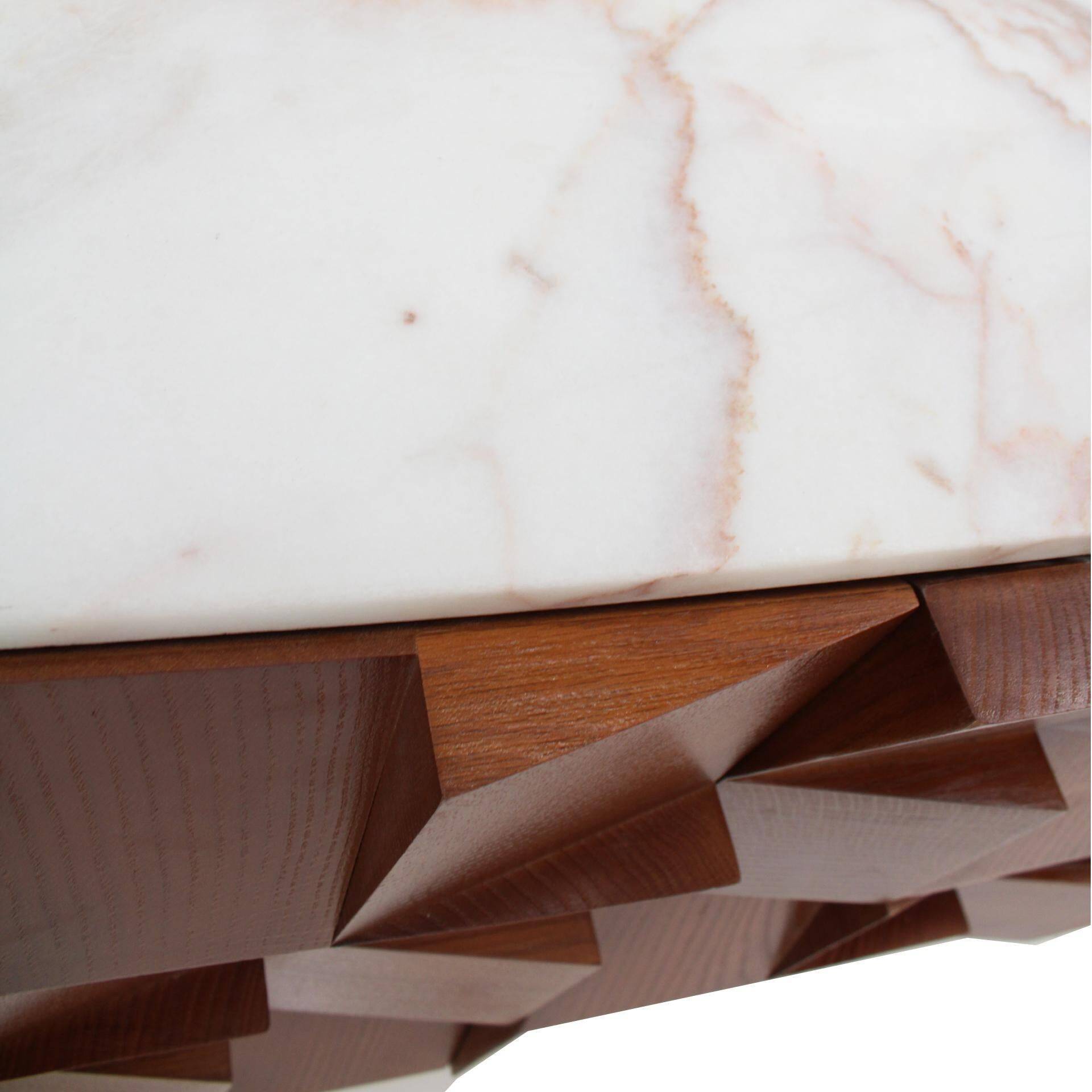 Brutalist Style Sideboard In Solid Wood and Siena Marble