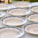 9 assiettes anciennes Longchamp terre de fer bleue "Marcel"